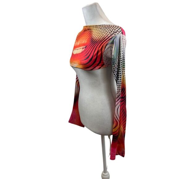 Dolls Kill Jaded London Y2K Lips Print Backless Long Sleeve Top Size 2 - Picture 7 of 13